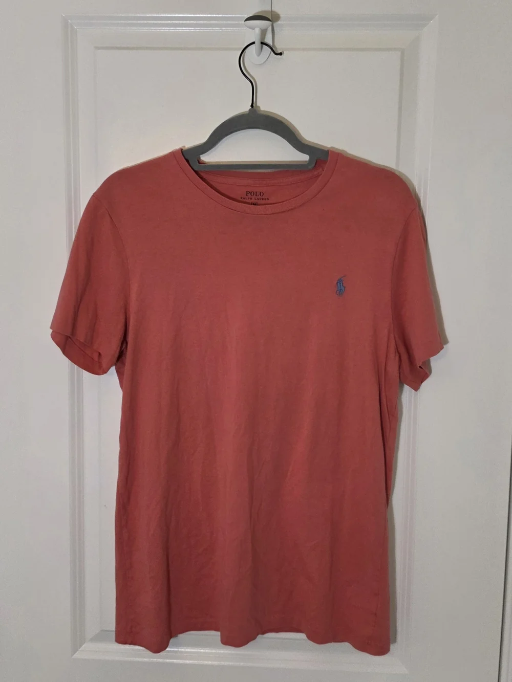 Polo by Ralph Lauren Men’s Coral Crewneck T-Shirt Custom Fit Size Medium Damaged